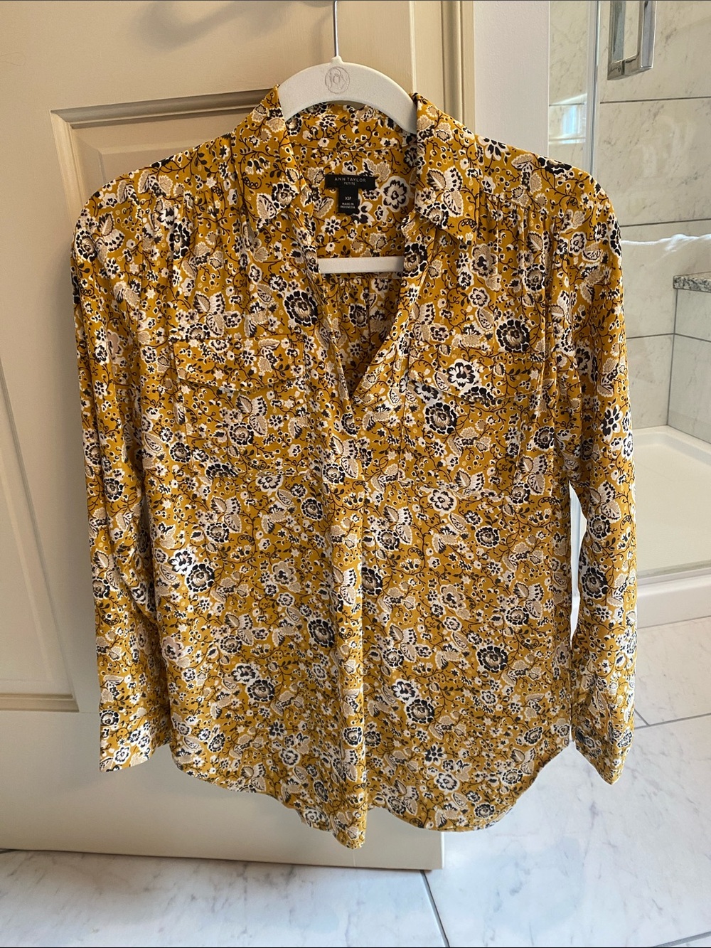 Ann Taylor Mustard Yellow Floral Button-Down Shirt